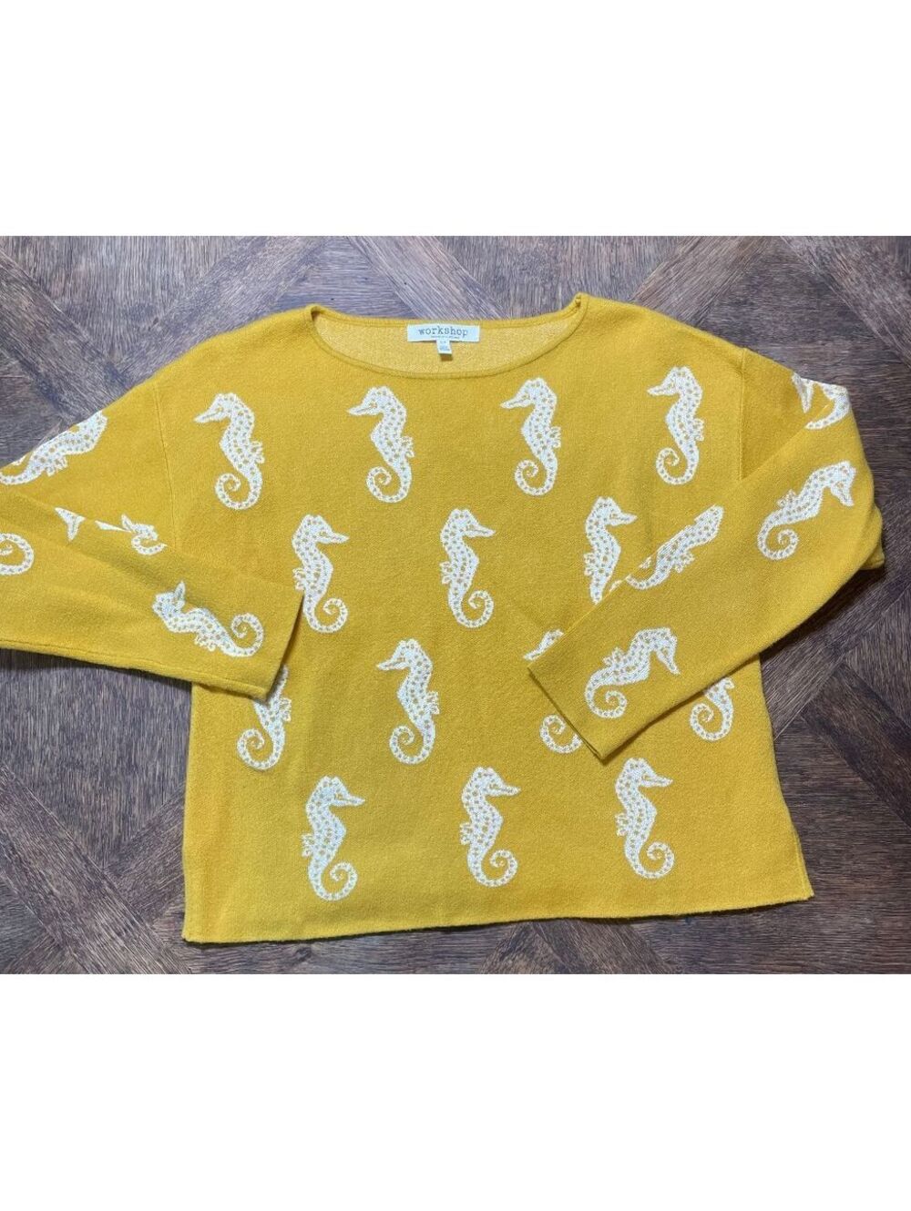 Workshop Republic Clothing yellow seahorse graphic crewneck sweater size small